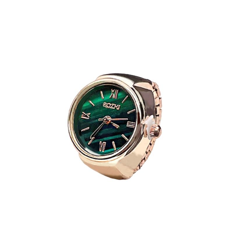 

Unique Design Mini Green Quartz Ring Watch With Rotatable Time Adjustment RoseGold