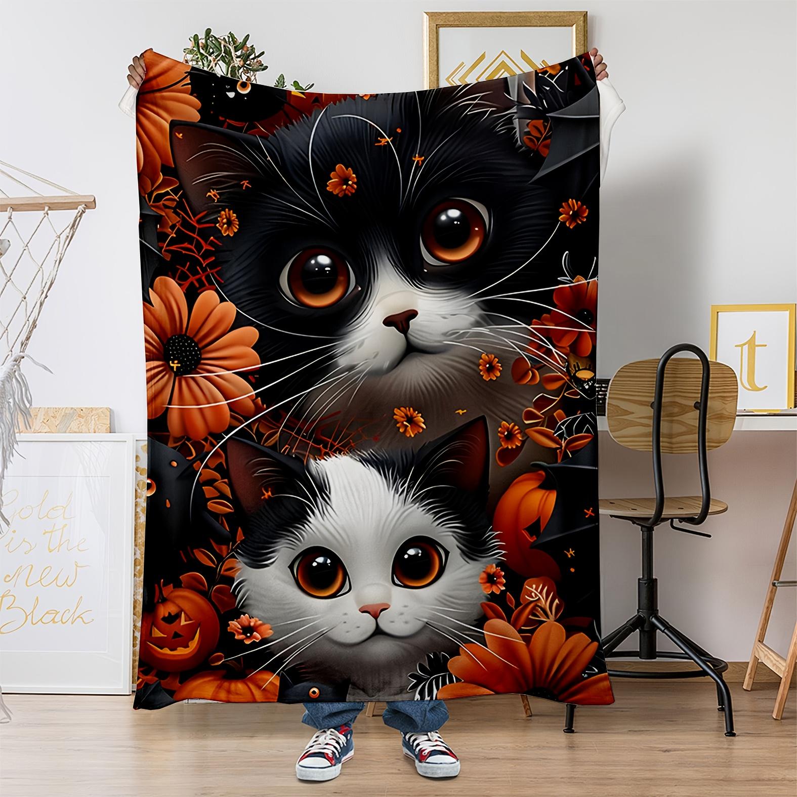 

fluffy black and white cat Flannel printed blanket suitable for all seasons suitable for living room office sofa and travel 75x90cm28x39in