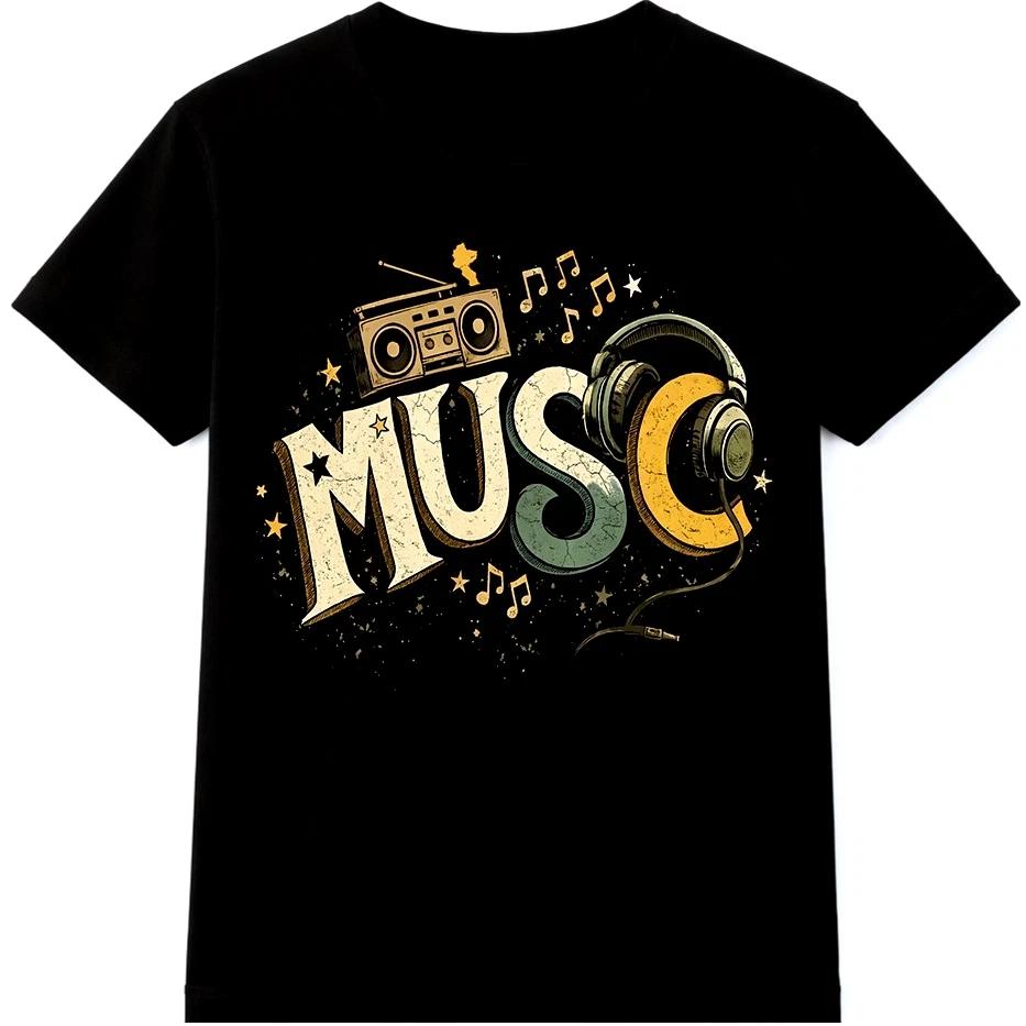 Music T Shirt Boombox Headphones Retro DJ Sound Graphic Vintage Tee 3XL