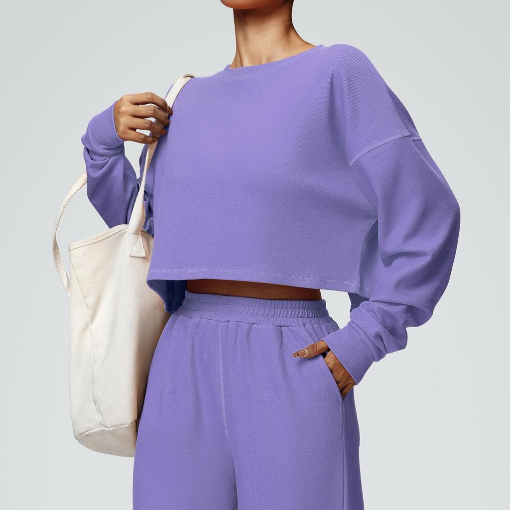 New Casual Round Neck Long Sleeve Sweatshirt for Autumn/Winter - Short, Loose, Fashionable T-Shirt for Fitness & Running