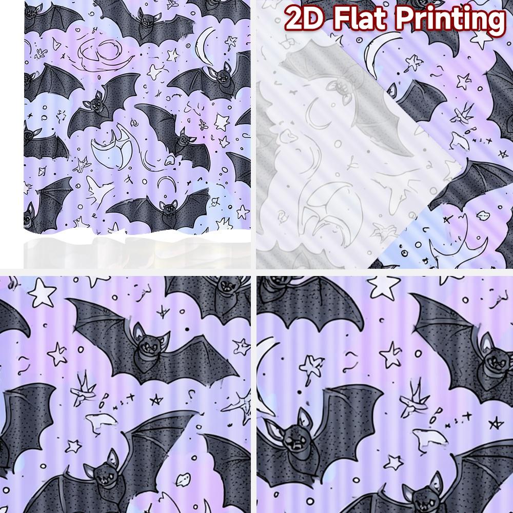 Set Of 2 Flat Printing Curtains Without Rod Halloween Bats Stars April Fools Is Day Festival Fashion Versatile Curtain Polyester