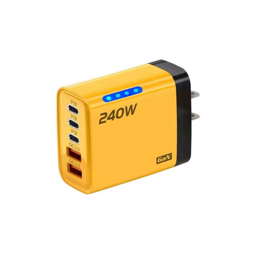 5 Ports Phone Charger Adapter With Light USB C Charger 240W Charger Plug for iPhone/Xiaomi/Samsung