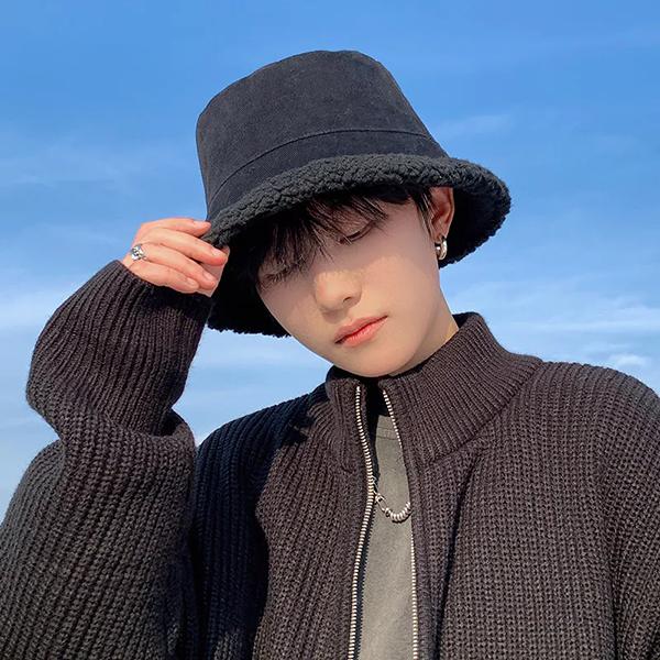 

WTEMPO Solid Color Soft Plush Inner Outdoor Cycling Bucket Hats Men s Autumn Winter Windproof Cold-proof Warm Hats 58-60cm чёрный