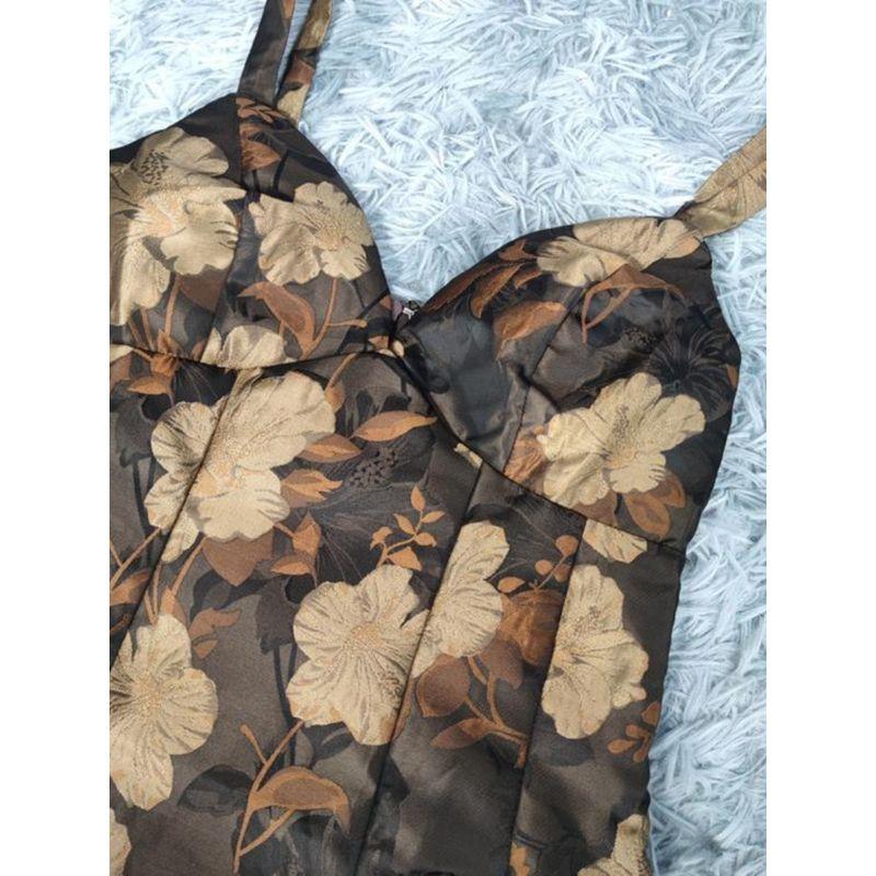 Export Single French Style Adult Lady like Woman Annual Party Party Three-Dimensional Printed Flowers Slip Dress Long Legs Short Dress Women