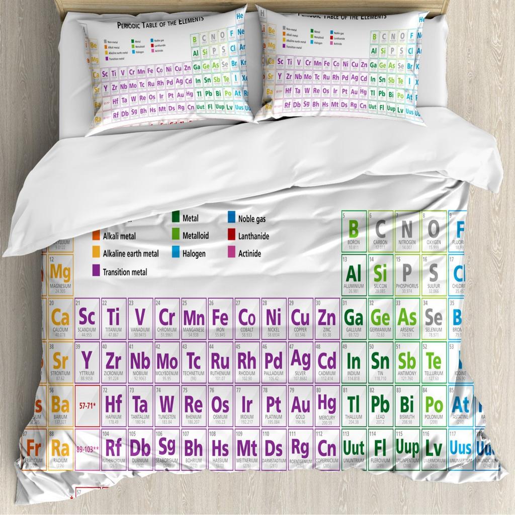 Tavola periodica degli elementi chimici Copripiumino Scienza chimica Set copripiumino a tre pezzi Decorazione camera da letto
