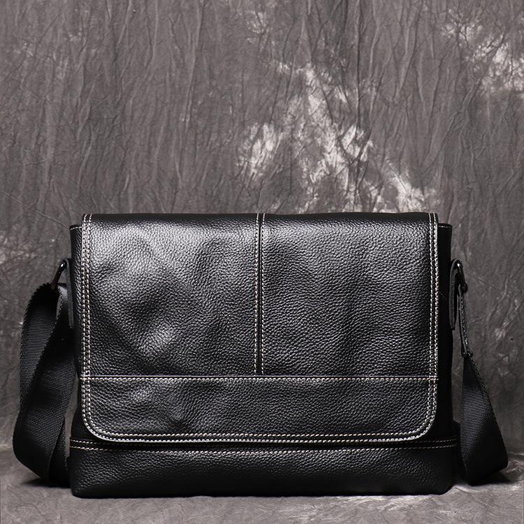 

Men s and Women s Genuine Leather Shoulder Bag - Large Capacity for iPad, Cowhide Messenger Bag чёрный