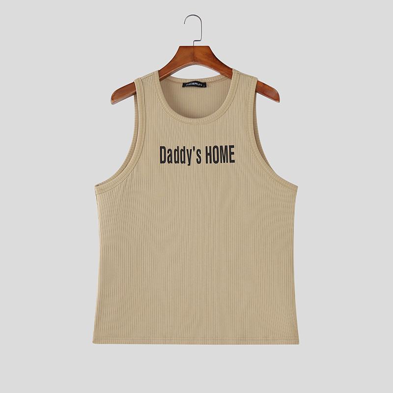 INCERUN Summer Men Sleeveless Print Ribbed Casual Sport Tank Tops Vest