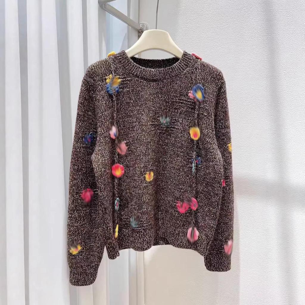 Frühlingsromantik! Französischer Dopamin Jacquard Wollmischung Damen Pullover - Neuer Lässiger Strick