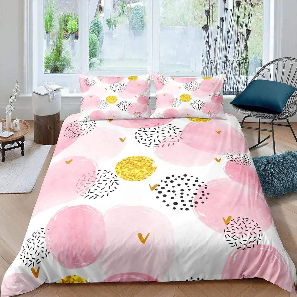 3D Circle Line Geometry Duvet Cover Polyester Queen King Size Quilt Cover With Pillowcase For Kids Teens Home Bedroom Decor Gift