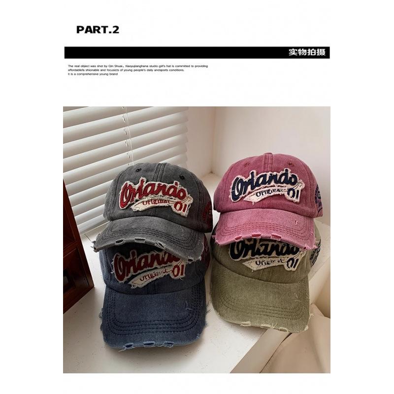American retro distressed washed ripped denim wide-brimmed fashion casual versatile black printed hat