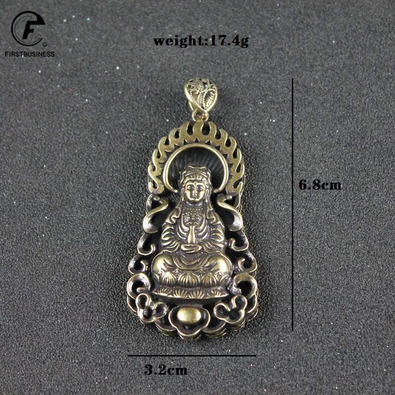 2021 New Style Antique Copper Guanyin Buddha Pendant Necklace Buddhism Lucky Blessing Chinese Characters FU Birthday Present
