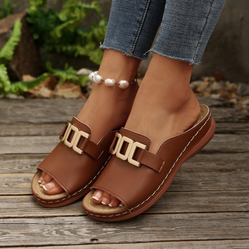 Sandalias de Plataforma con Tira Ancha y Punta Abierta para Mujer