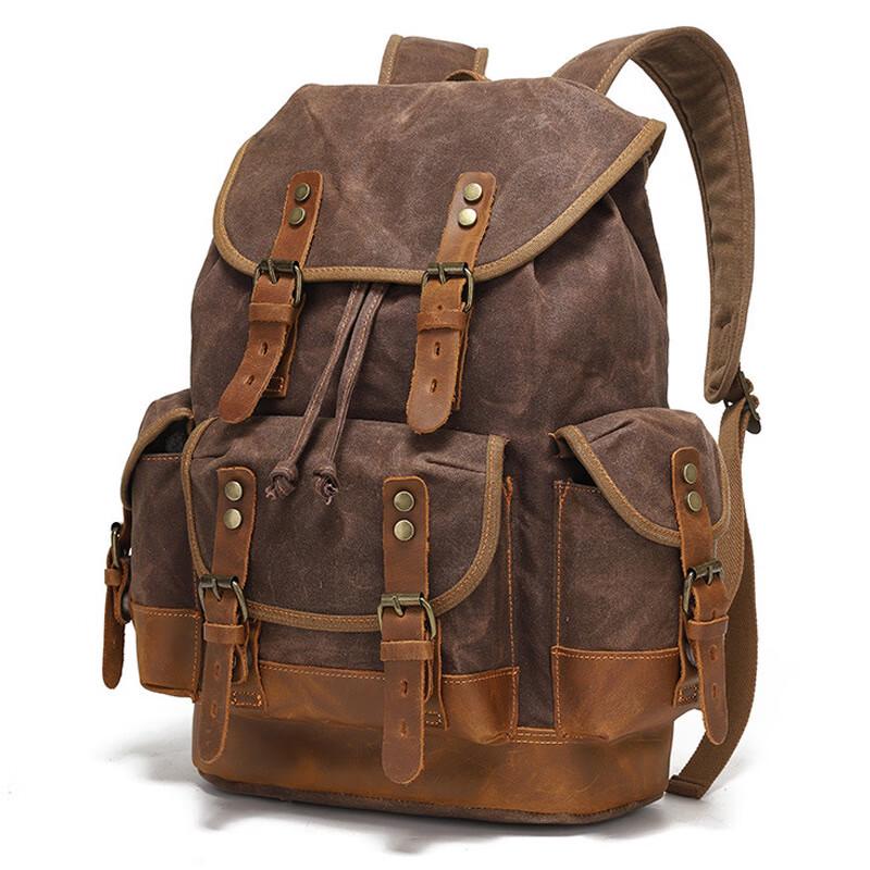 Li Shen Retro Waxed Canvas & Leather Backpack