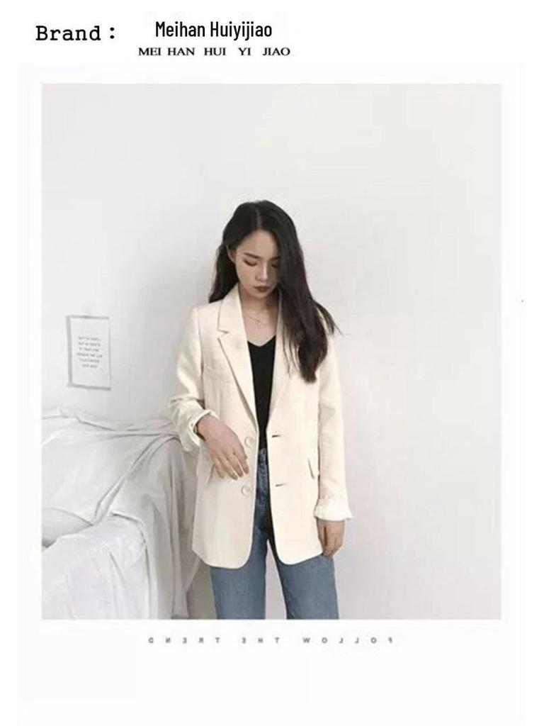 2025 Korean Style Women's Chic Casual Loose Long Sleeve Suit Top for Spring and Autumn