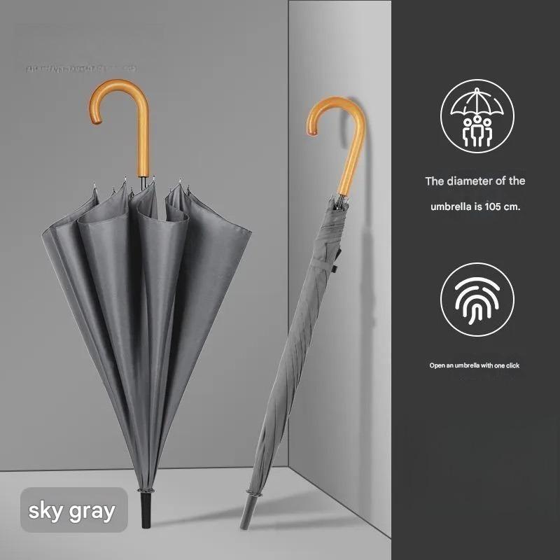 Semi-automatic Straight-handle Umbrella Reinforced Wind-resistant Solid Wood Curved Handle Long-handled Business Golf Umbrella