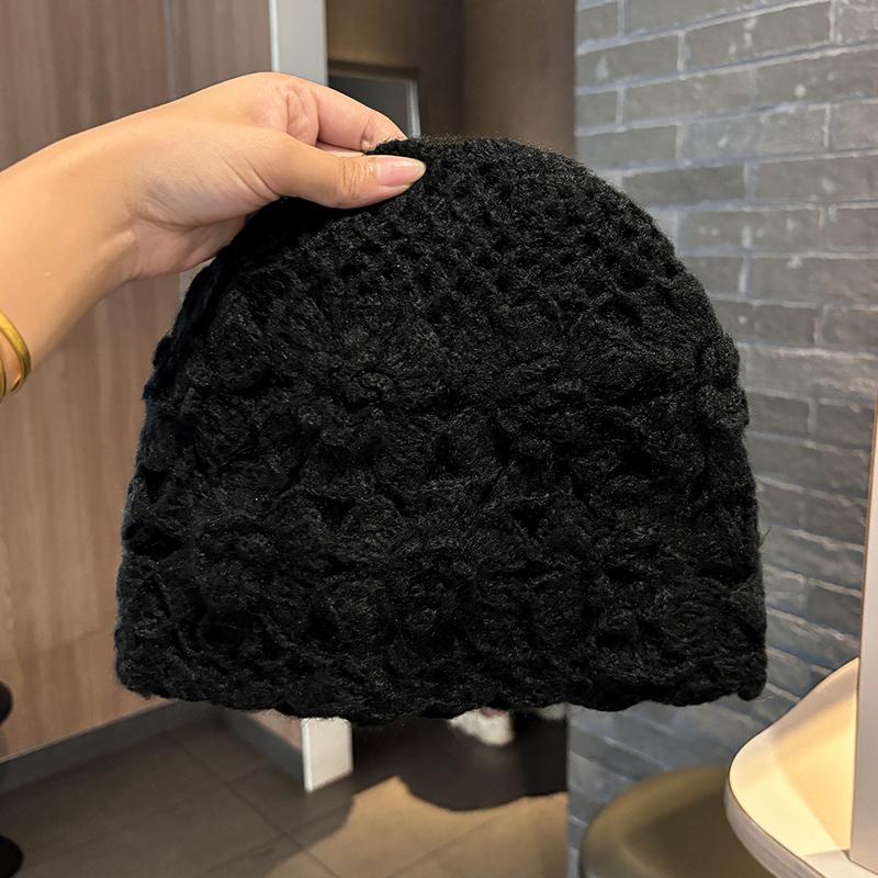 Versatile Handmade Crochet Hat Women's Spring and Autumn New Knitted Wool Hat Big Head Circumference Hollow Bag Head Hat