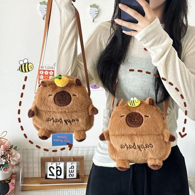 Boneca capivara fofa fofa pequena bolsa quadrada coração de menina estudante comutante bolsa de armazenamento capivara bolsa de ombro mensageiro