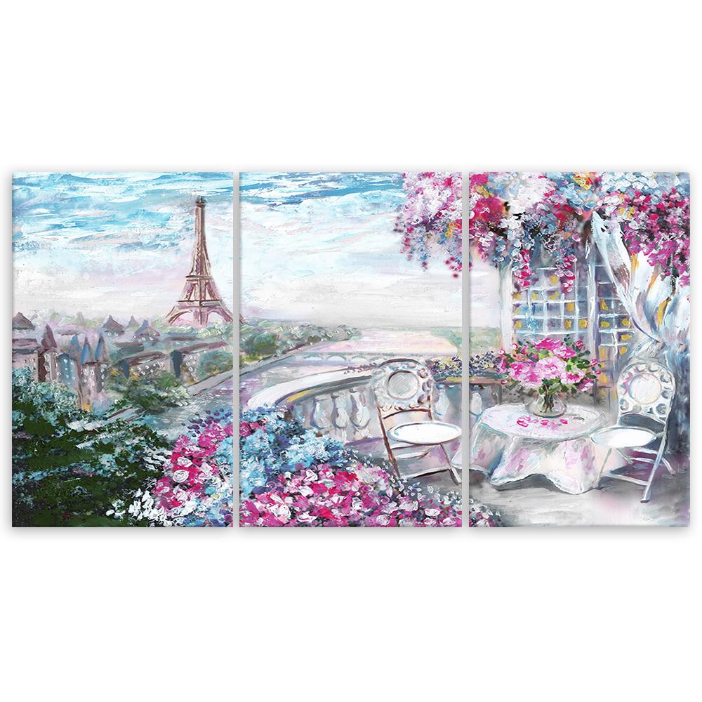 Three piece picture canvas print Paris Eiffel Tower - Landscape - Pastel