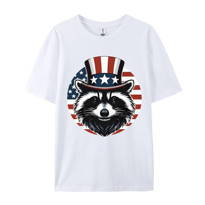 Raccoon Patriotic America 4th Of July TShirts Funny Cotton Tees Printing Tops Tee Loose TeeShirt Unisex Top Tshirts S
