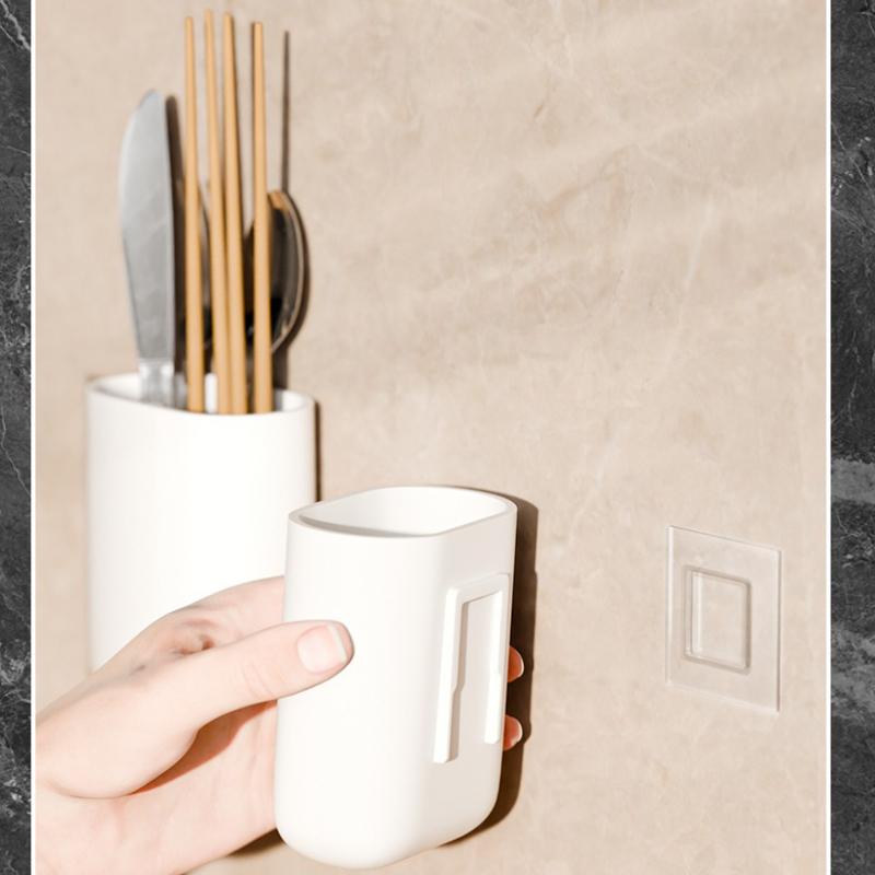 Modern Minimalist White Bathroom Organizer-Mounted Toothbrush Holder&Toothpaste Cup with Drainage Slots,Hygienic Storage