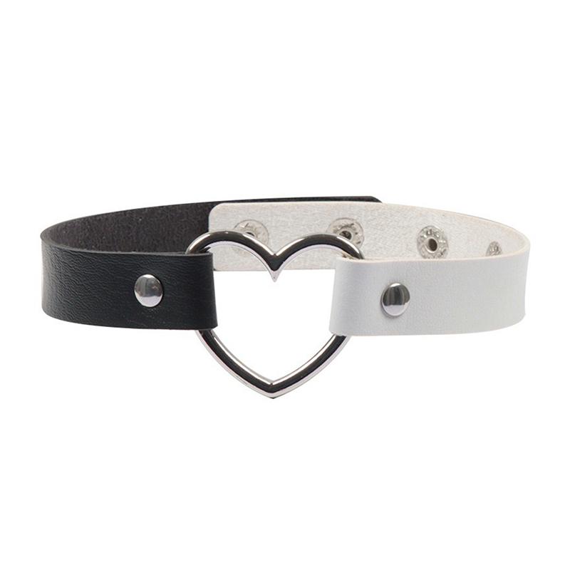 Black Multi Color Punk Collar Necklace Sexy Pu Leather Heart Lock Key Spike Choker For Women Gothic Cosplay Party Jewelry