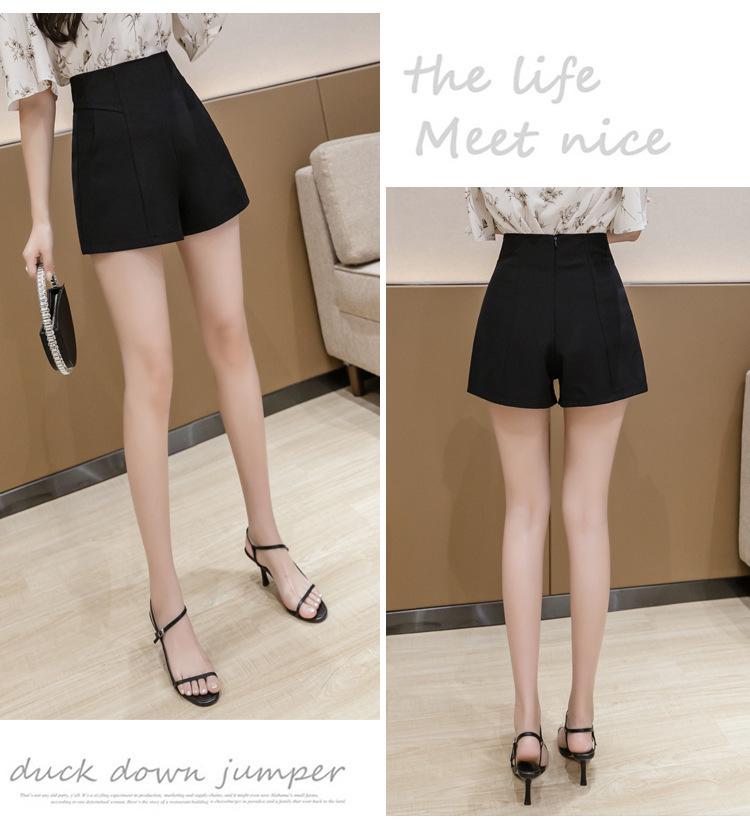 2024 Women's A-Line High Waist Wide Leg Black Shorts for Spring, Summer & Autumn