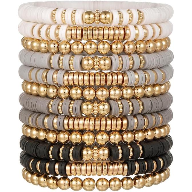 12pcs Friendship Bracelets Beaded Bracelets Heishi Bracelet Cute Bracelets Stack Vinyl Clay Disc Bead Surfer Stretch Summer Beach Bracelets For Women