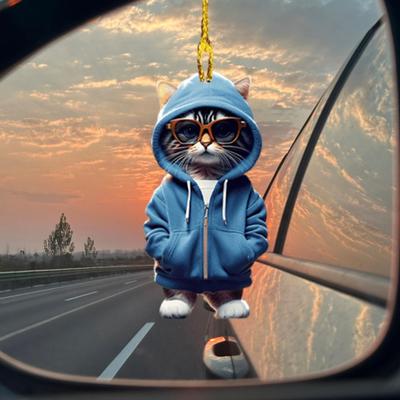 2D Cat Pendant Hanging Ornament with Lanyard Easy To Hang Decorative Car Rearview Mirror Pendant Acrylic Decoration
