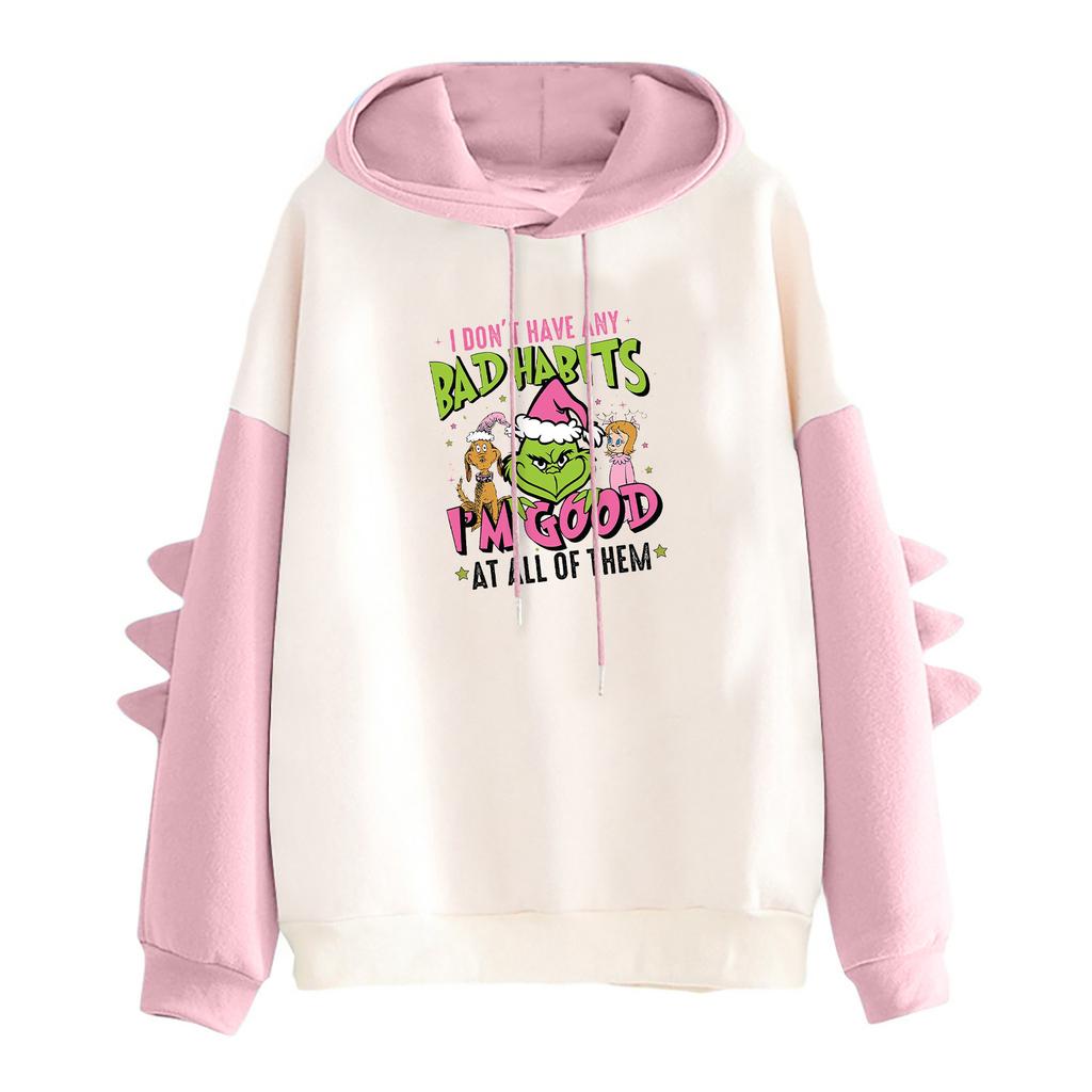 Dame Juletrykket Kontrasterende Dinosaur Løs Casual Hettegenser