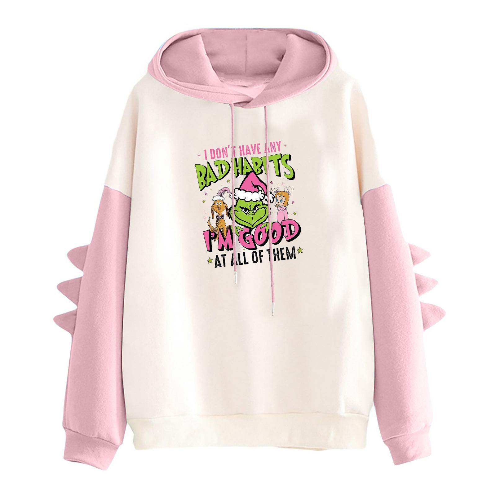 

Women s Christmas Printed Contrasting Dinosaur Loose Casual Hoodie L