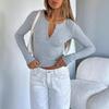 Top da Donna Y2K Sottile alla Moda con Righe a Coste Filettate, Bottoni, Maniche Lunghe, per Primavera e Autunno