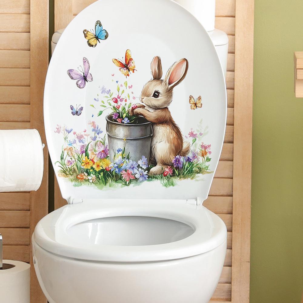Cartoon Rabbit Flowers Butterfly Bedroom Living Room Home Wall Background Beautification Decoration Wall Stickers