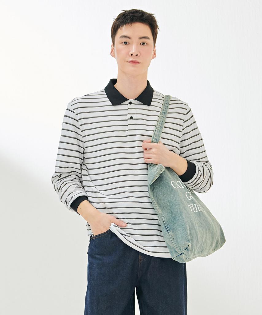 CHASECULT Men'S Pique Striped Collared Long Sleeve T-Shirt-Dark5121B01
