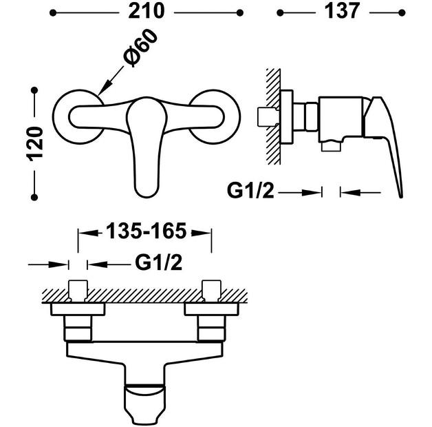 Смеситель Tres Base-Tres Plus Хром