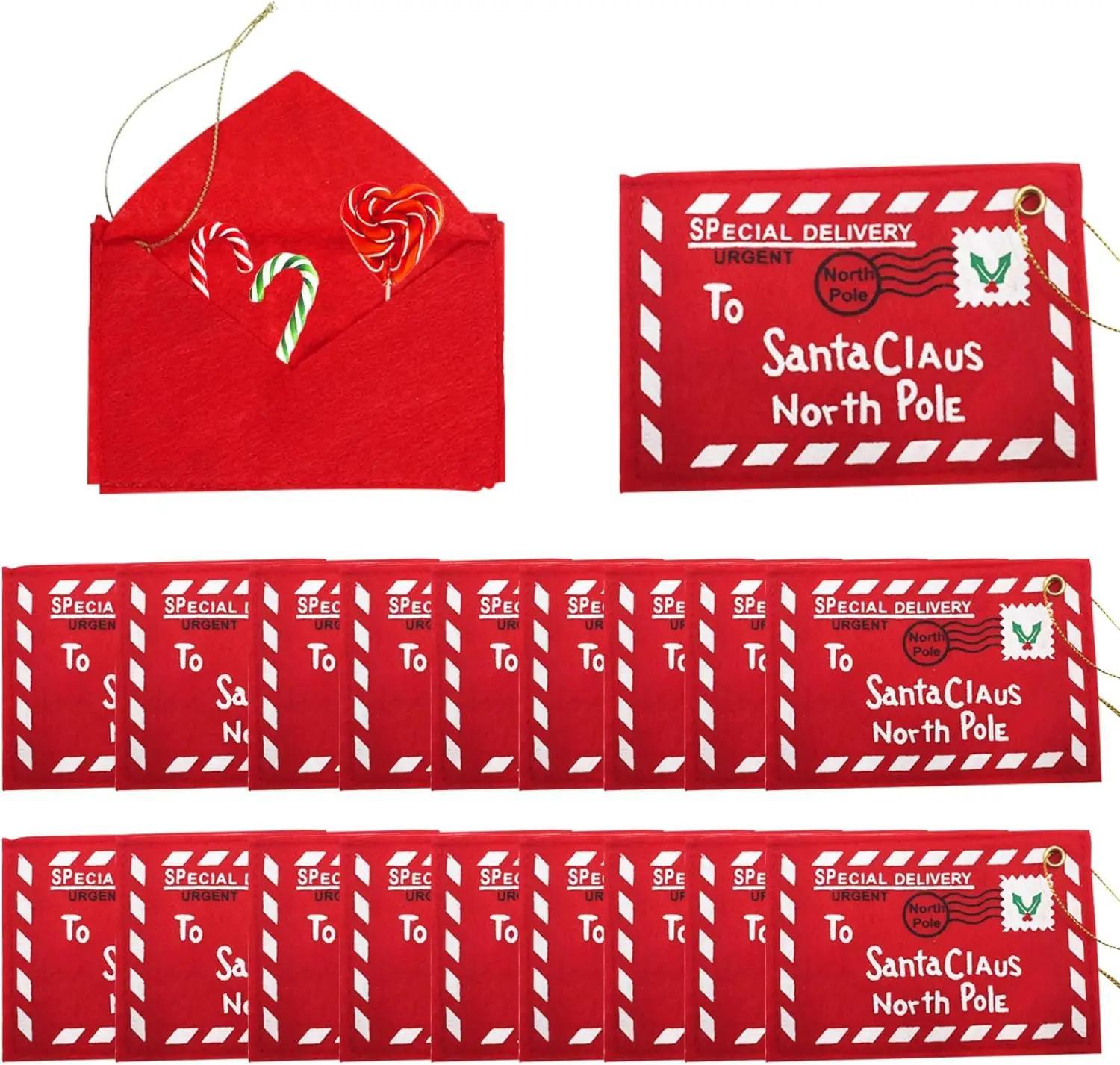 

1/100Pcs Christmas Red Felt Letter Envelopes Candy Bag Non-Woven Embroidered Card Candy Gifts Bags Xmas Tree Hanging Ornaments 1PC