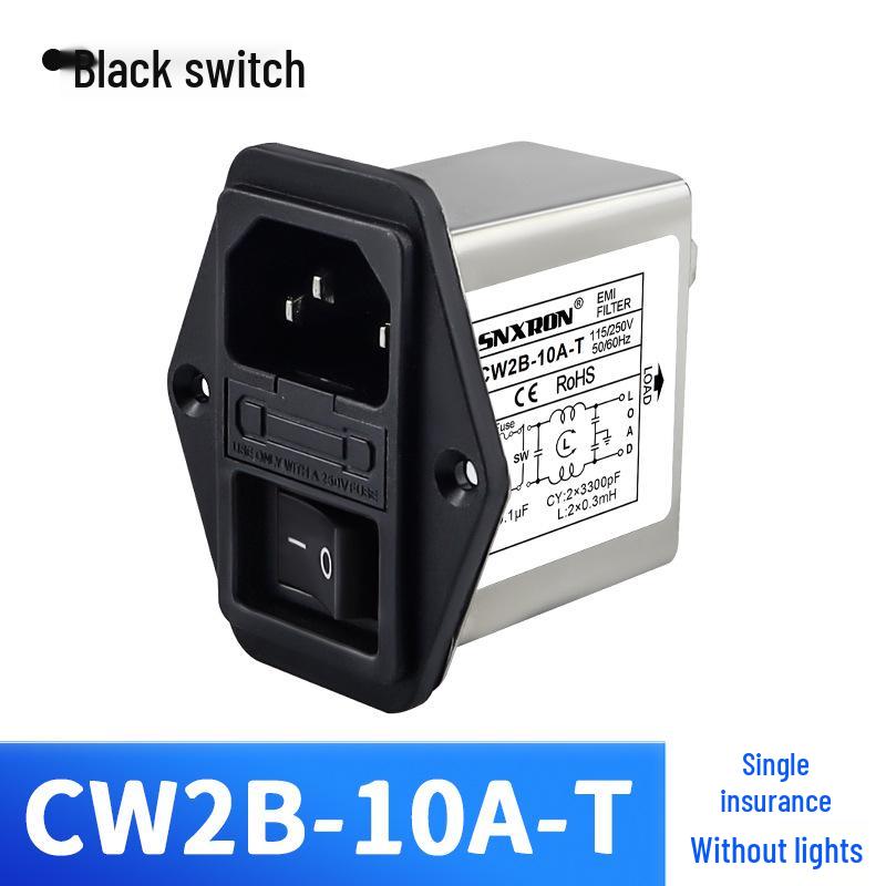Power Outlet Filter CW2B 10A/6A/3A with Red/Green/Black Switch, 220V AC, IEC Fuse, 3-in-1