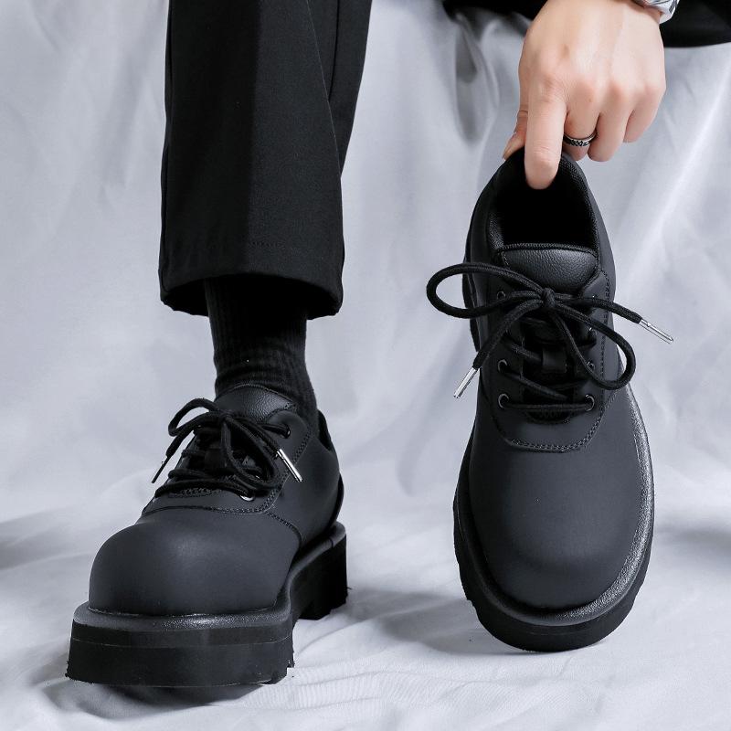 2024 niche platform big head commuter casual shoes carbon black derby shoes men's British small leather shoes 60706-R