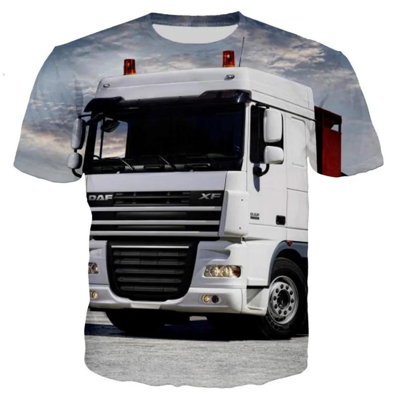 Summer Fashion New Heavy Truck Pattern Men's Print Image Fun Round Neck Short Sleeve Extra Large Comfortable Top