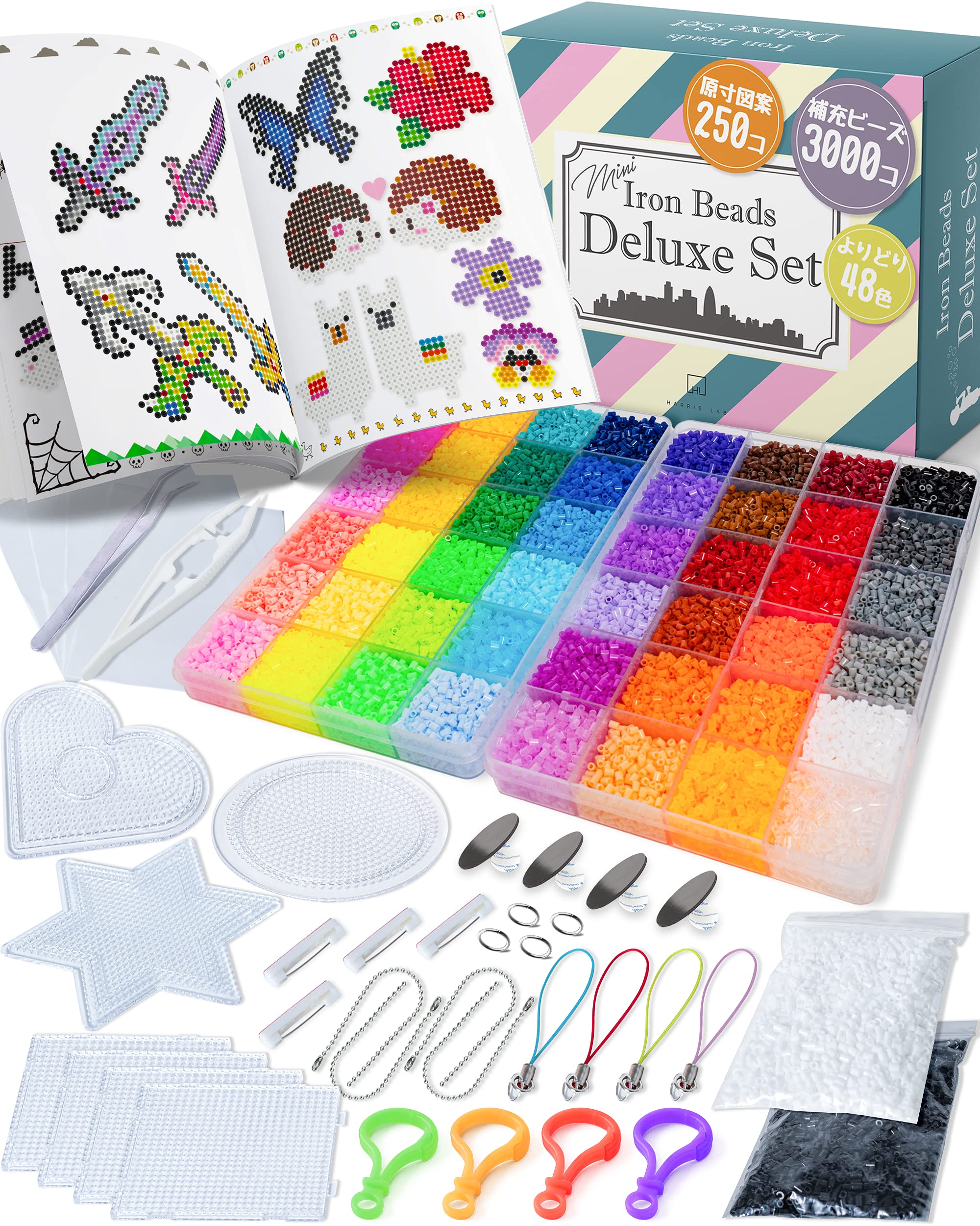 

[Harris Lab] Набор железных бусин 2,6 мм Mini Deluxe Set 48 цветов 250 дизайнов 25000 бусин Белый Черный +1500 каждого Mini Mini Iron Beads Mini Iron Beads Bead