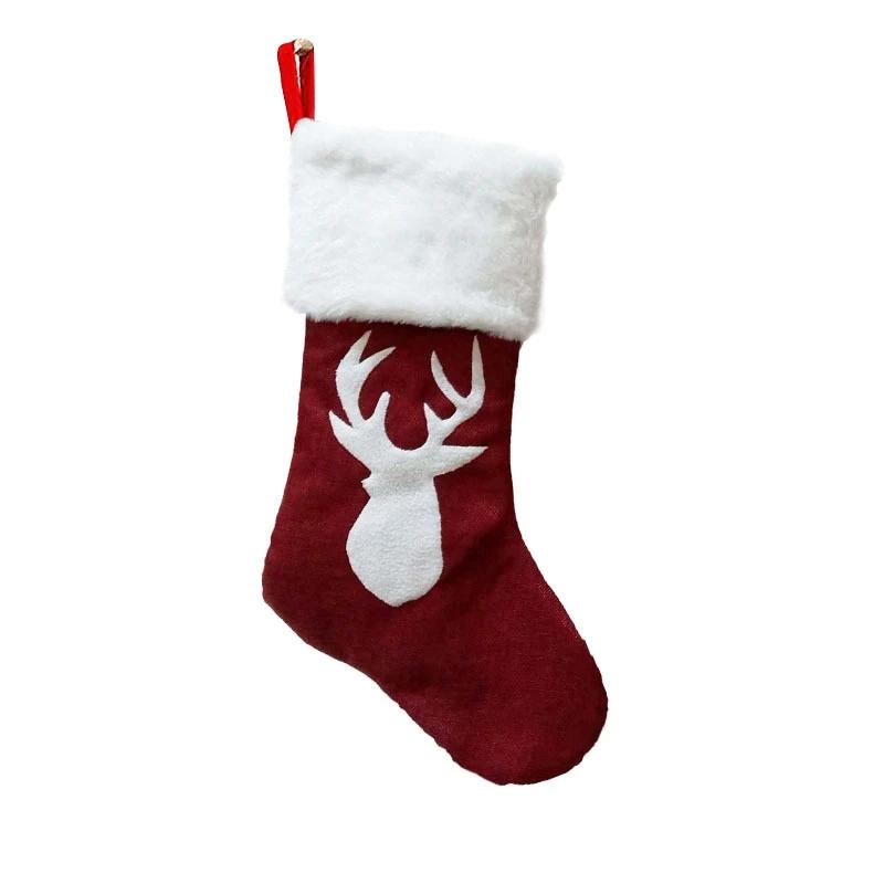 Cute Christmas Stockings Socks Fireplace Hanging Stockings Plush Personalized Home Party Decoration with Snowman Santa Elk Bear