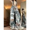 Little Hot Girl High Street Personalized Letter Printed Wide Leg Jeans Women's Autumn High Waist Floor-Mopping Pants