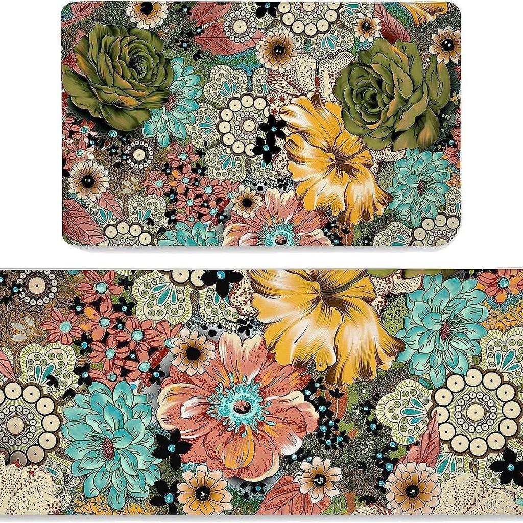 Floral Long Runner Kitchen & Entryway Doormat - Dirt-Resistant Decorative Floor Mat