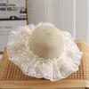 Chapeau de Paille d'Été pour Bébé Fille Couleur Unie Dentelle Volant Chapeau de Pêcheur pour Enfants Casquettes de Plage d'Extérieur Pare-soleil Chapeaux Bob à Large Bord