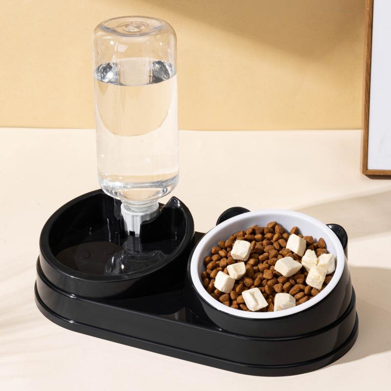 Automatic Double Bowl Pet Feeder: Slanted Stainless Steel Bowl for Cats & Dogs