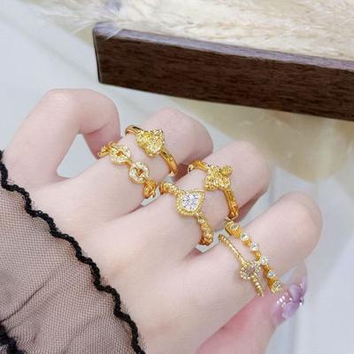 Medieval Vintage Water Drop Zircon Hammer Pattern Love Copper Coin Open Ring Personality Niche High Sense Ring Woman