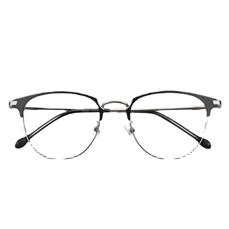 Metal Myopia Glasses Men'S Anti-Blue Light Radiation Fatigue Can Be Matched With Degree Discoloration Flat Light Online Eye Protection Frame Women
