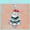 Christmas Santa Geometric Pendant Necklace With Micro Inlaid Alloy For Holiday Celebration