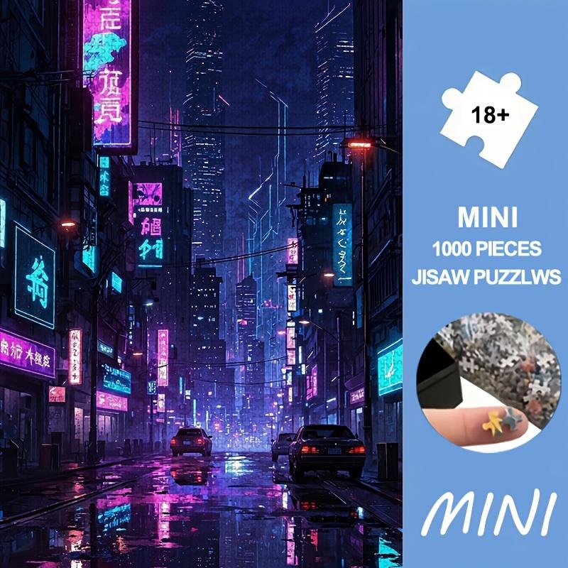 Halloween| Christmas|1000pcs Mini Jigsaw Puzzle A Cyberpunk City Street at Night with Neon Signs and Wet Roads Suitable for Living Room Display Holida