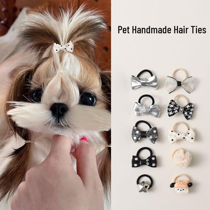 Polka Dot Puppy Hair Ties: Maltese, Yorkie, and Small Dog Bows with Rubber Bands