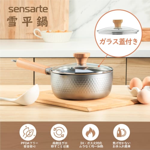 SENSARTE Yukihira Pot, Non-Stick, with Lid, 18cm, Single-Handed Saucepan, Yukihira Pot, Induction and Gas Compatible, Saucepan, Milk Pan, Multi-Purpos